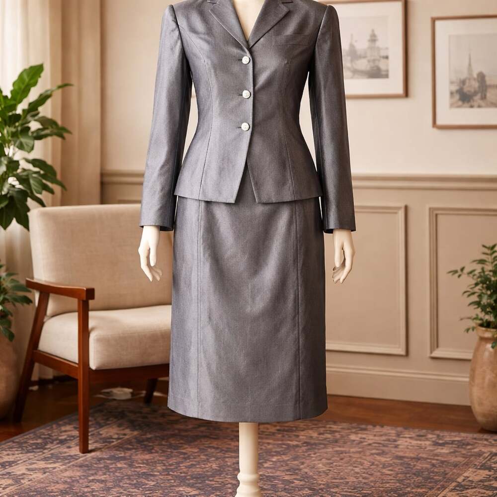 Saville Suit Women's 100% Silk Gray Skirt Suit Set Size 12 - Picture 1 of 16